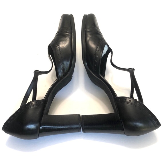 Franco Sarto Black Stacked Heel T-Strap Wide Square Toe Shoes size 8.5M - Picture 8 of 12